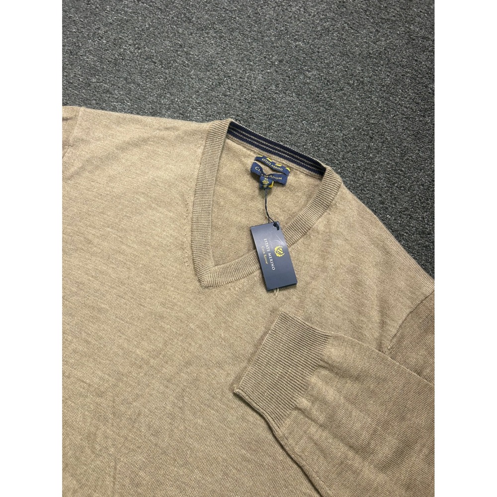 Club Room Estate Merino Wool V-Neck Sweater Tan Mens XL Pullover Casual Work NEW